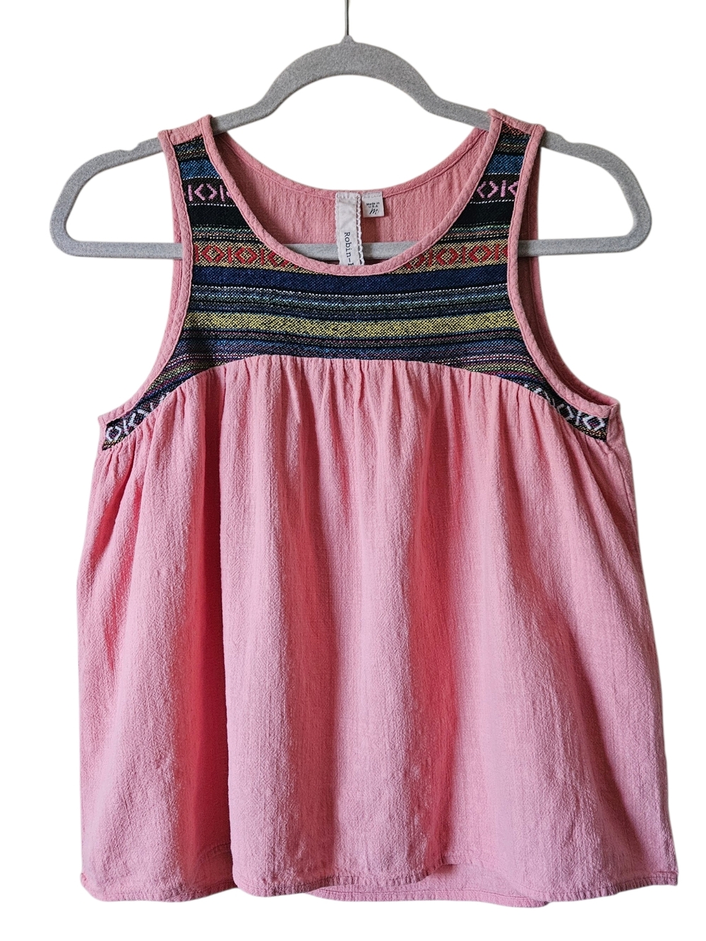 Robin K Womens Embroidered Yoke Tank Top